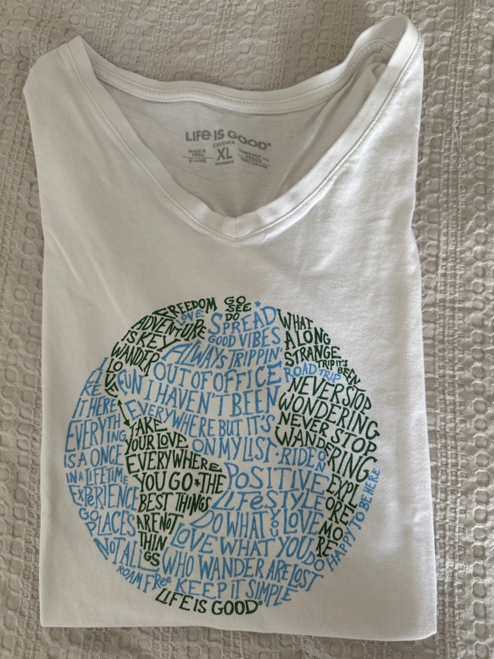 Life Is Good White Short Sleeve Crusher V-Neck Tee - XL
